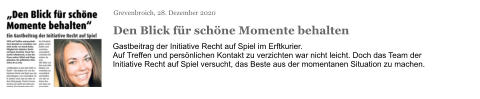 Grevenbroich, 28. Dezember 2020 Den Blick für schöne Momente behalten Gastbeitrag der Initiative Recht auf Spiel im Erftkurier. Auf Treffen und persönlichen Kontakt zu verzichten war nicht leicht. Doch das Team der Initiative Recht auf Spiel versucht, das Beste aus der momentanen Situation zu machen.